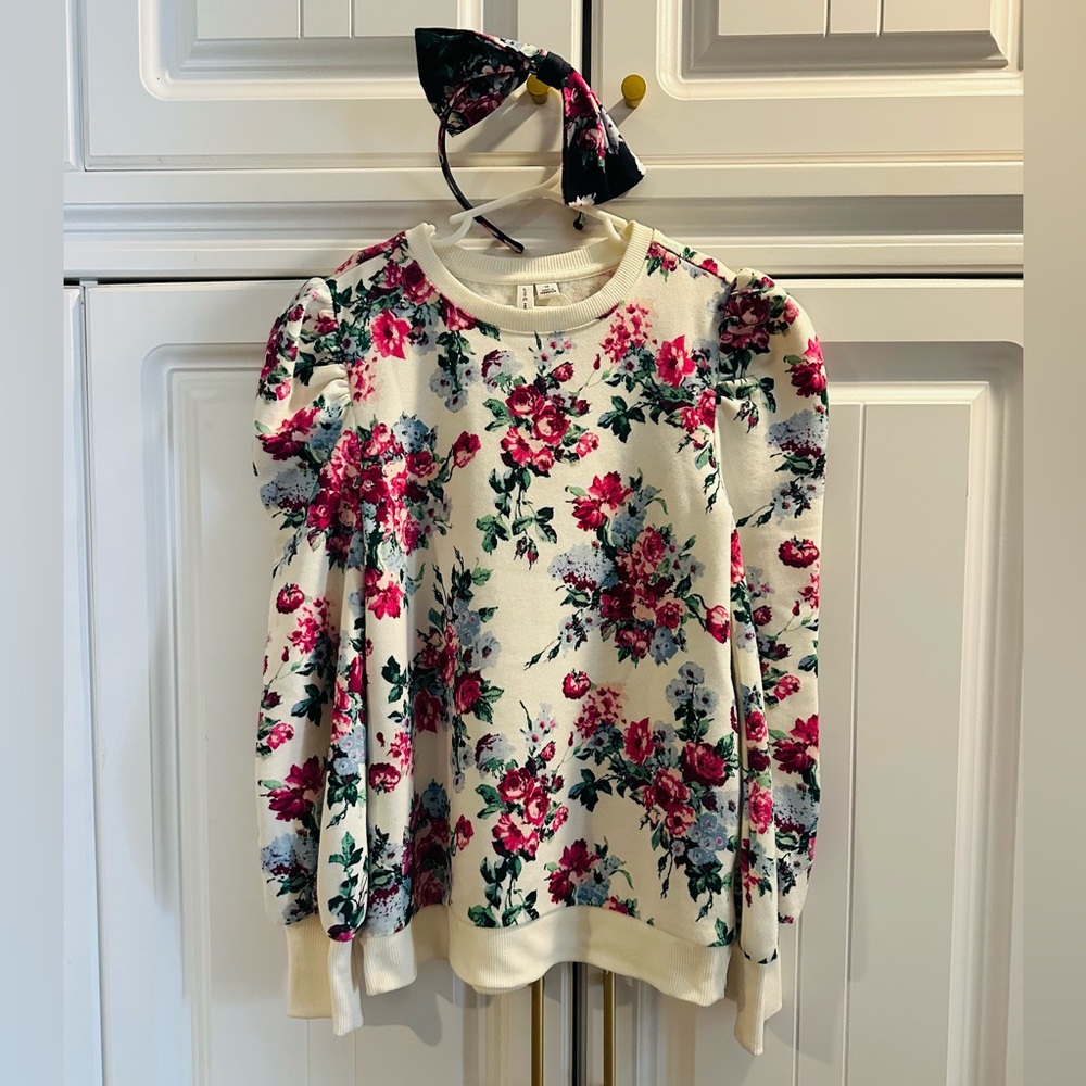 Floral Puff Sleeve Top - Cream and Pink